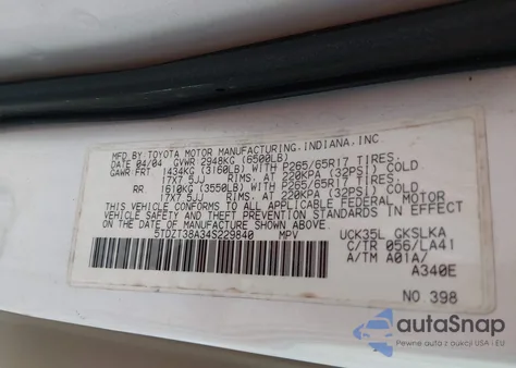 2004 Toyota Sequoia Limited V8 from USA, damaged, VIN 5TDZT38A34S229840